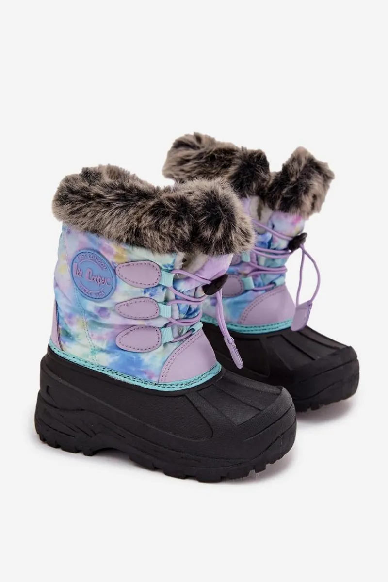 Outlet Śniegowce Dziecięce Dziewczęce Z Futerkiem I Ściągaczem LCJ-25-10-3778 Fioletowe Dzieci Dziewczęce