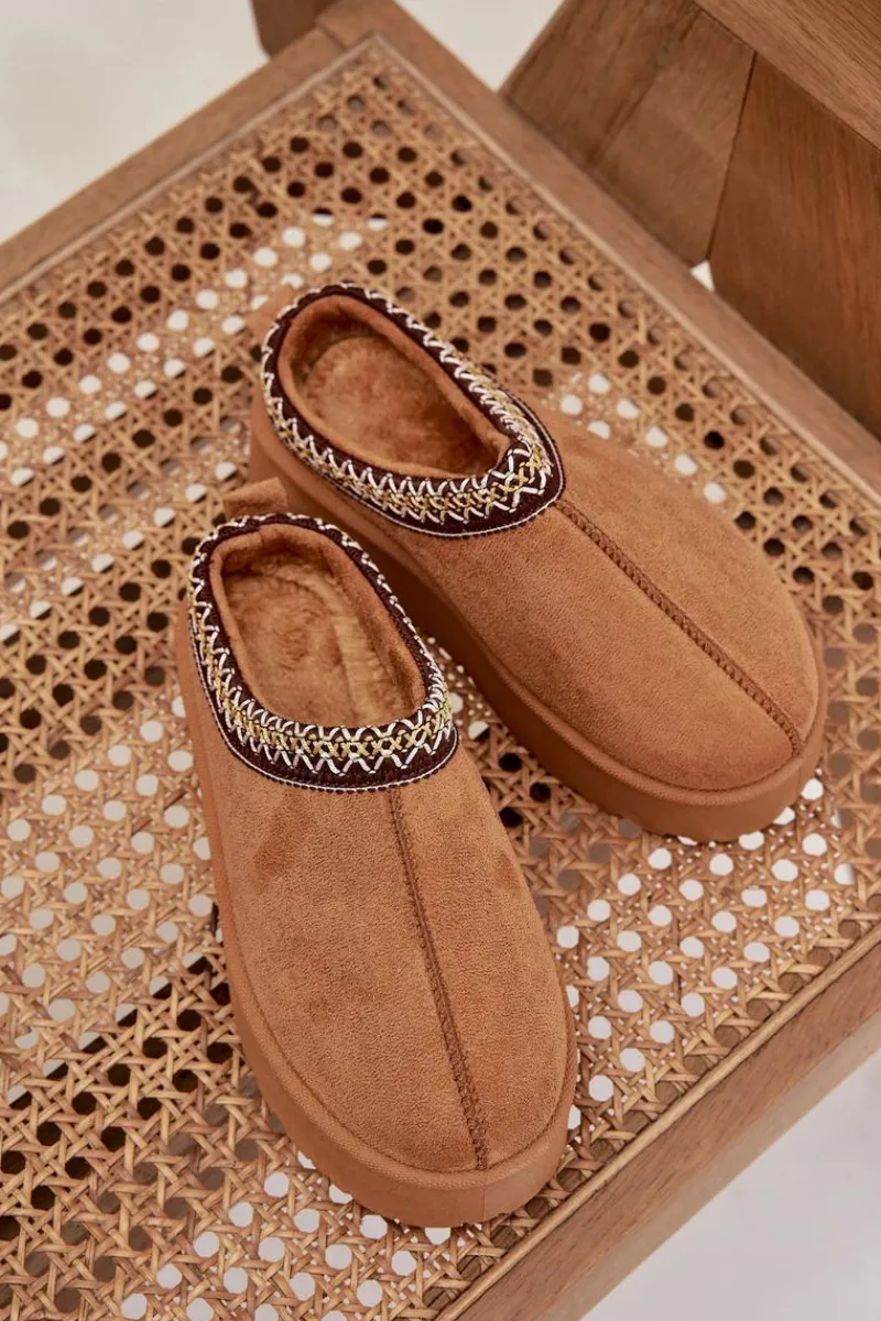 Dziewczęce|Dziewczęce>Boto Śniegowce Dziecięce Młodzieżowe Z Haftem Na Platformie Camel Jolisse Brązowy