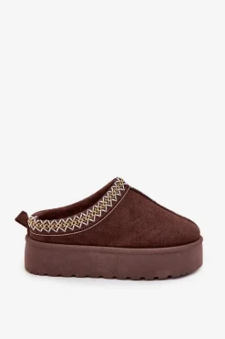 Śniegowce Dziecięce Młodzieżowe Z Haftem Na Platformie Czekoladowe Jolisse Dzieci Dziewczęce|Dziewczęce