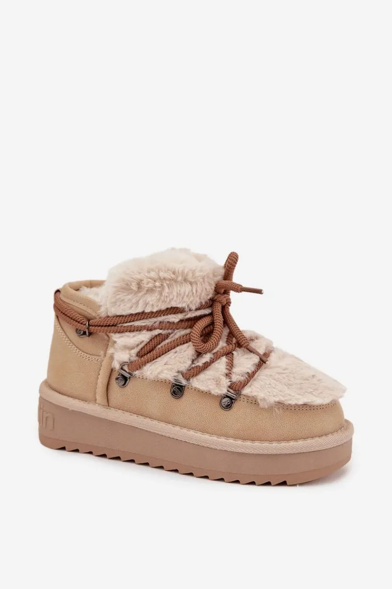 Dziewczęce|Dziewczęce>D.Franklin Śniegowce Dziecięce Młodzieżowe Z Futerkiem DFSH370011 Beżowe Beżowy
