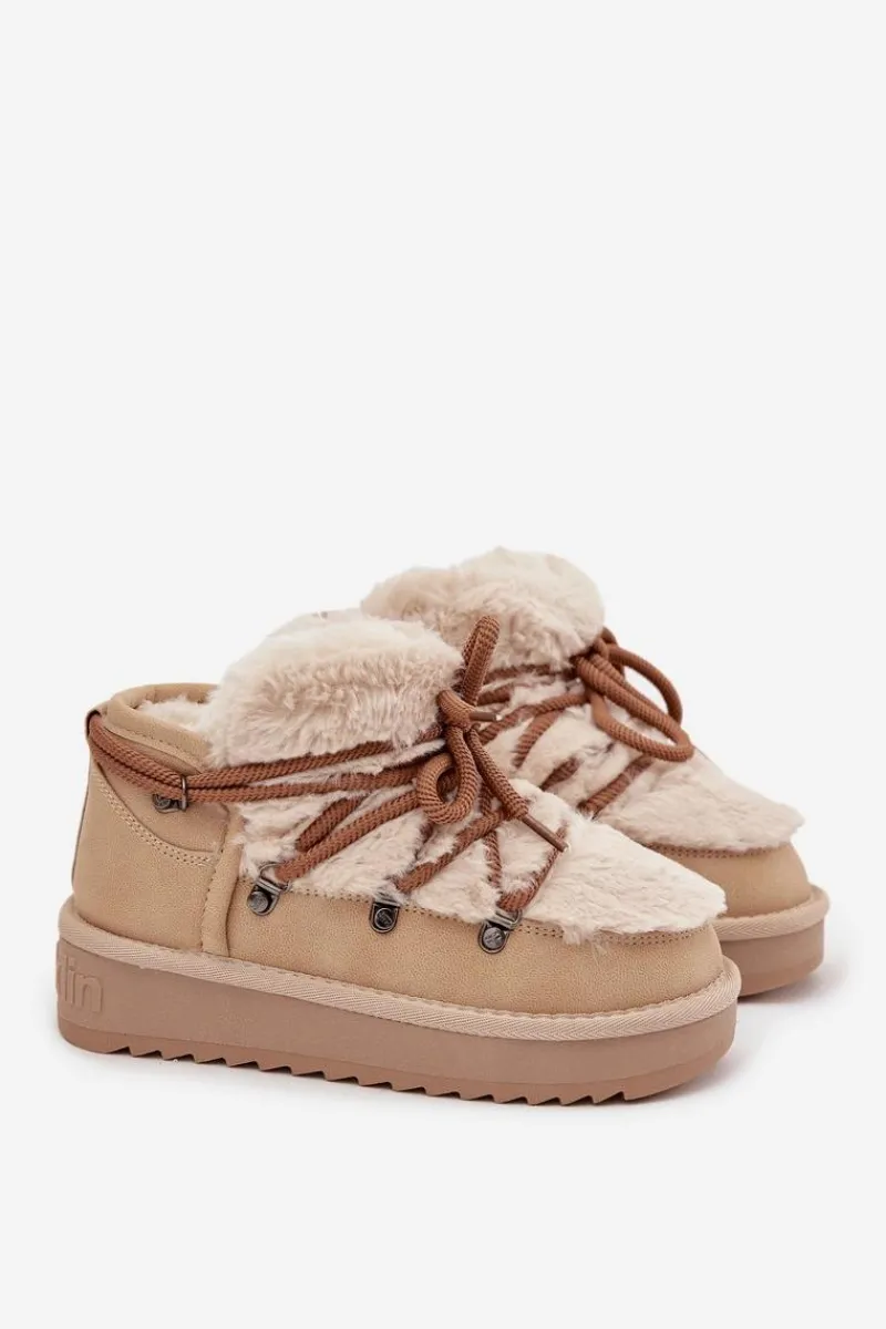 Dziewczęce|Dziewczęce>D.Franklin Śniegowce Dziecięce Młodzieżowe Z Futerkiem DFSH370011 Beżowe Beżowy