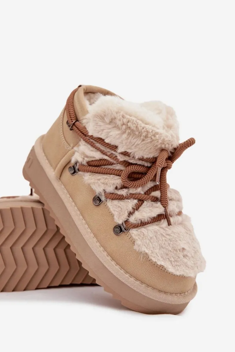 Dziewczęce|Dziewczęce>D.Franklin Śniegowce Dziecięce Młodzieżowe Z Futerkiem DFSH370011 Beżowe Beżowy