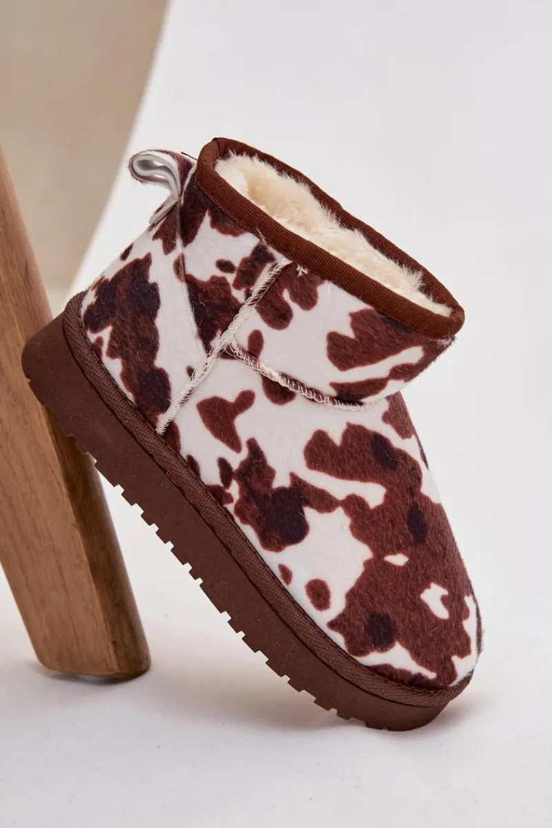 Dziewczęce|Dziewczęce>Boto Śniegowce Dziecięce Młodzieżowe Ocieplane Futerkiem W Łaty Biało-Brązowe Mireya