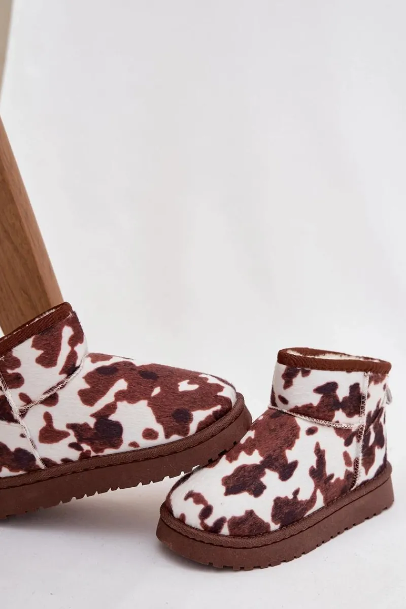 Dziewczęce|Dziewczęce>Boto Śniegowce Dziecięce Młodzieżowe Ocieplane Futerkiem W Łaty Biało-Brązowe Mireya