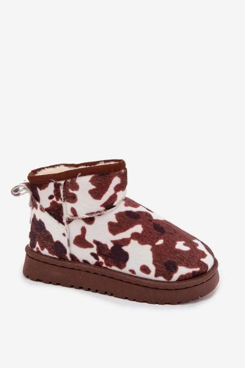 Dziewczęce|Dziewczęce>Boto Śniegowce Dziecięce Młodzieżowe Ocieplane Futerkiem W Łaty Biało-Brązowe Mireya