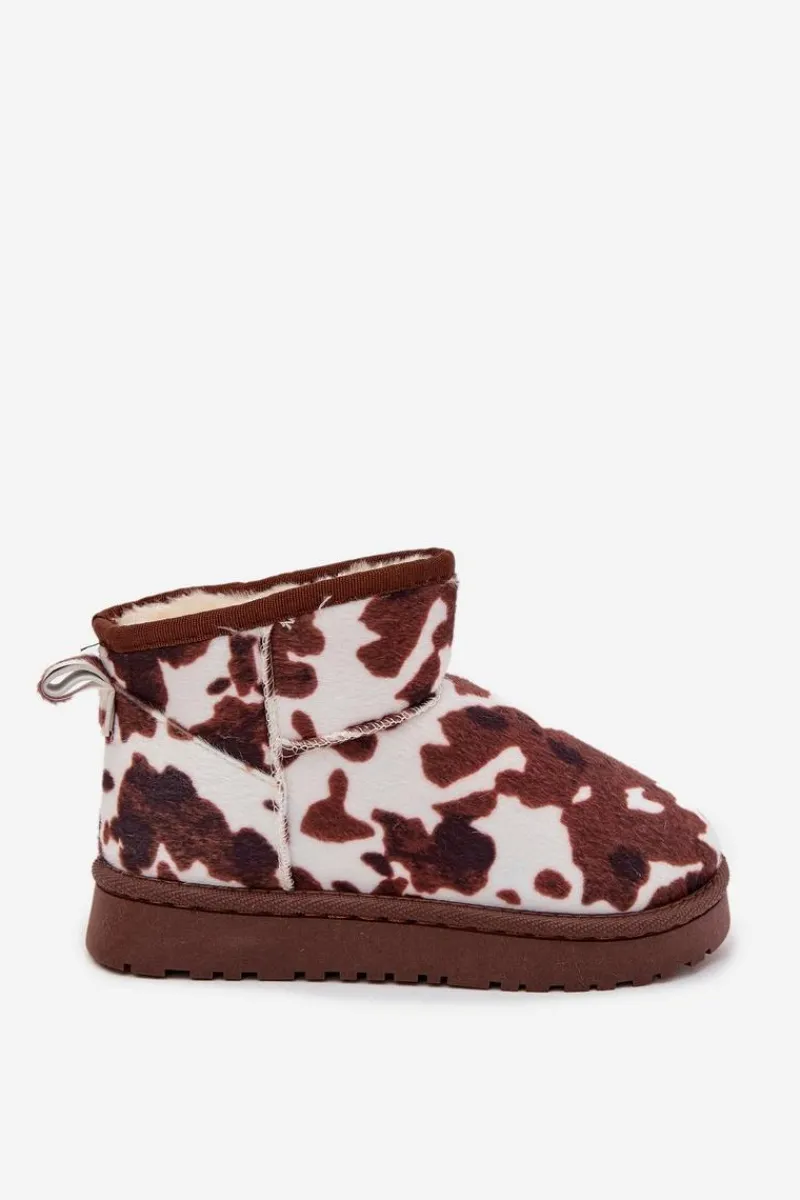 Dziewczęce|Dziewczęce>Boto Śniegowce Dziecięce Młodzieżowe Ocieplane Futerkiem W Łaty Biało-Brązowe Mireya