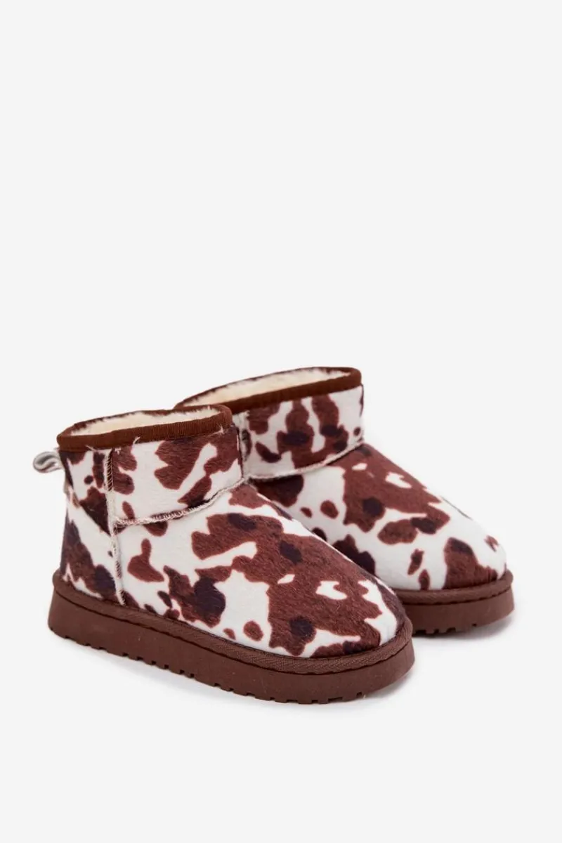 Dziewczęce|Dziewczęce>Boto Śniegowce Dziecięce Młodzieżowe Ocieplane Futerkiem W Łaty Biało-Brązowe Mireya