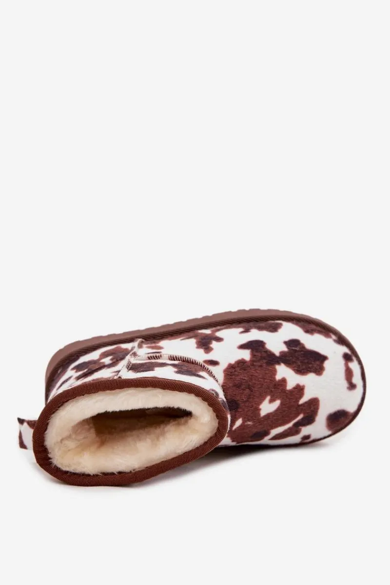 Dziewczęce|Dziewczęce>Boto Śniegowce Dziecięce Młodzieżowe Ocieplane Futerkiem W Łaty Biało-Brązowe Mireya