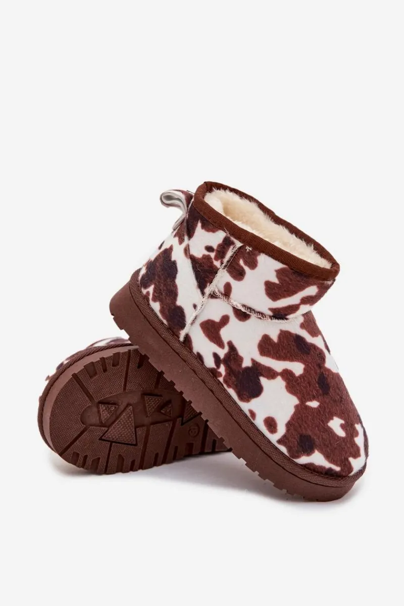 Dziewczęce|Dziewczęce>Boto Śniegowce Dziecięce Młodzieżowe Ocieplane Futerkiem W Łaty Biało-Brązowe Mireya