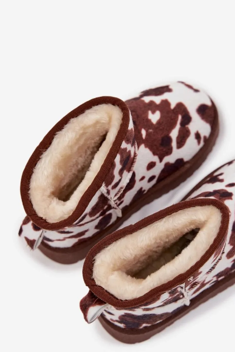 Dziewczęce|Dziewczęce>Boto Śniegowce Dziecięce Młodzieżowe Ocieplane Futerkiem W Łaty Biało-Brązowe Mireya