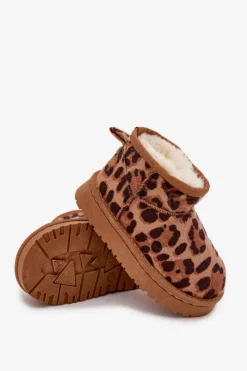 Clearance Boto Śniegowce Dziecięce Młodzieżowe Ocieplane Futerkiem Panterka Brązowe Mireya Brązowy