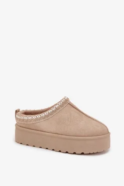 Clearance Śniegowce Dziecięce Młodzieżowe Z Haftem Na Platformie Beżowe Jolisse Dzieci Dziewczęce|Dziewczęce