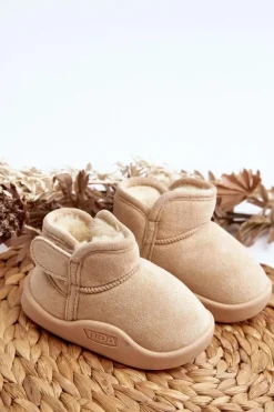 Sale Śniegowce Dziecięce Ocieplane Futerkiem Beżowe Benigna Dzieci Chłopięce|Dziewczęce