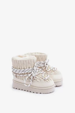 Best Śniegowce Dziecięce Ocieplane Grubym Futerkiem Jasnobeżowe Nastira Dzieci Dziewczęce|Chłopięce