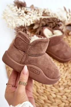 Hot Boto Śniegowce Dziecięce Ocieplane Futerkiem Brązowe Benigna