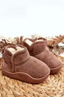 Hot Boto Śniegowce Dziecięce Ocieplane Futerkiem Brązowe Benigna