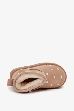 Outlet Boto Śniegowce Dziecięce Ozdobione Kwiatuszkami Beżowe Gracina Beżowy