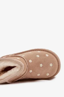 Outlet Boto Śniegowce Dziecięce Ozdobione Kwiatuszkami Beżowe Gracina Beżowy