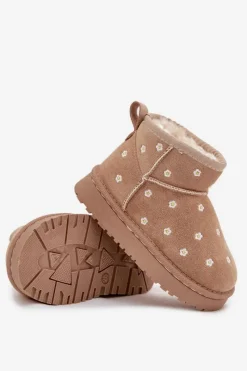 Outlet Boto Śniegowce Dziecięce Ozdobione Kwiatuszkami Beżowe Gracina Beżowy