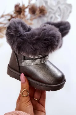 Best Boto Śniegowce Dziecięce Z Cyrkoniami Ciemnoszare Hollee