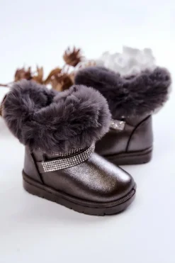 Best Boto Śniegowce Dziecięce Z Cyrkoniami Ciemnoszare Hollee