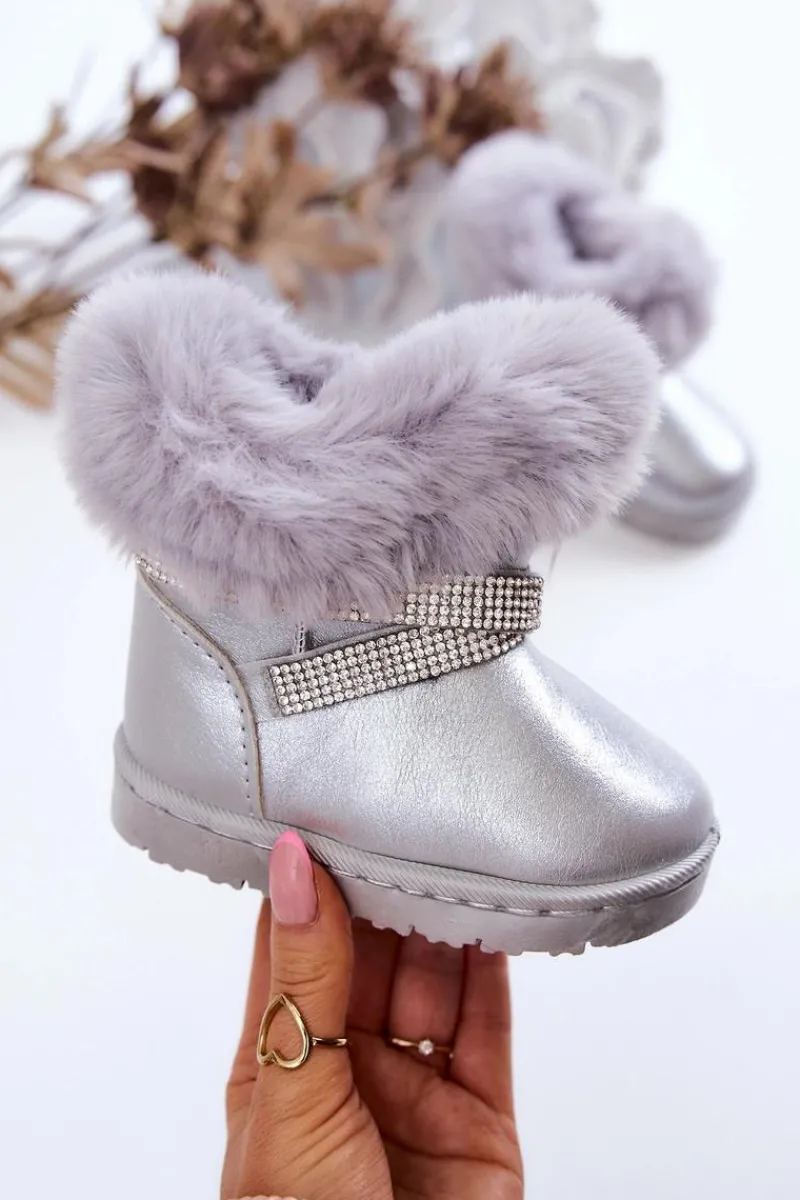 Sale Śniegowce Dziecięce Z Cyrkoniami Srebrne Hollee Dzieci Dziewczęce