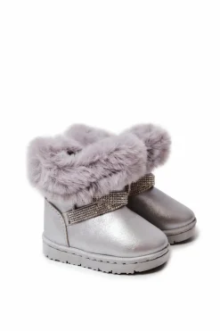 Sale Śniegowce Dziecięce Z Cyrkoniami Srebrne Hollee Dzieci Dziewczęce