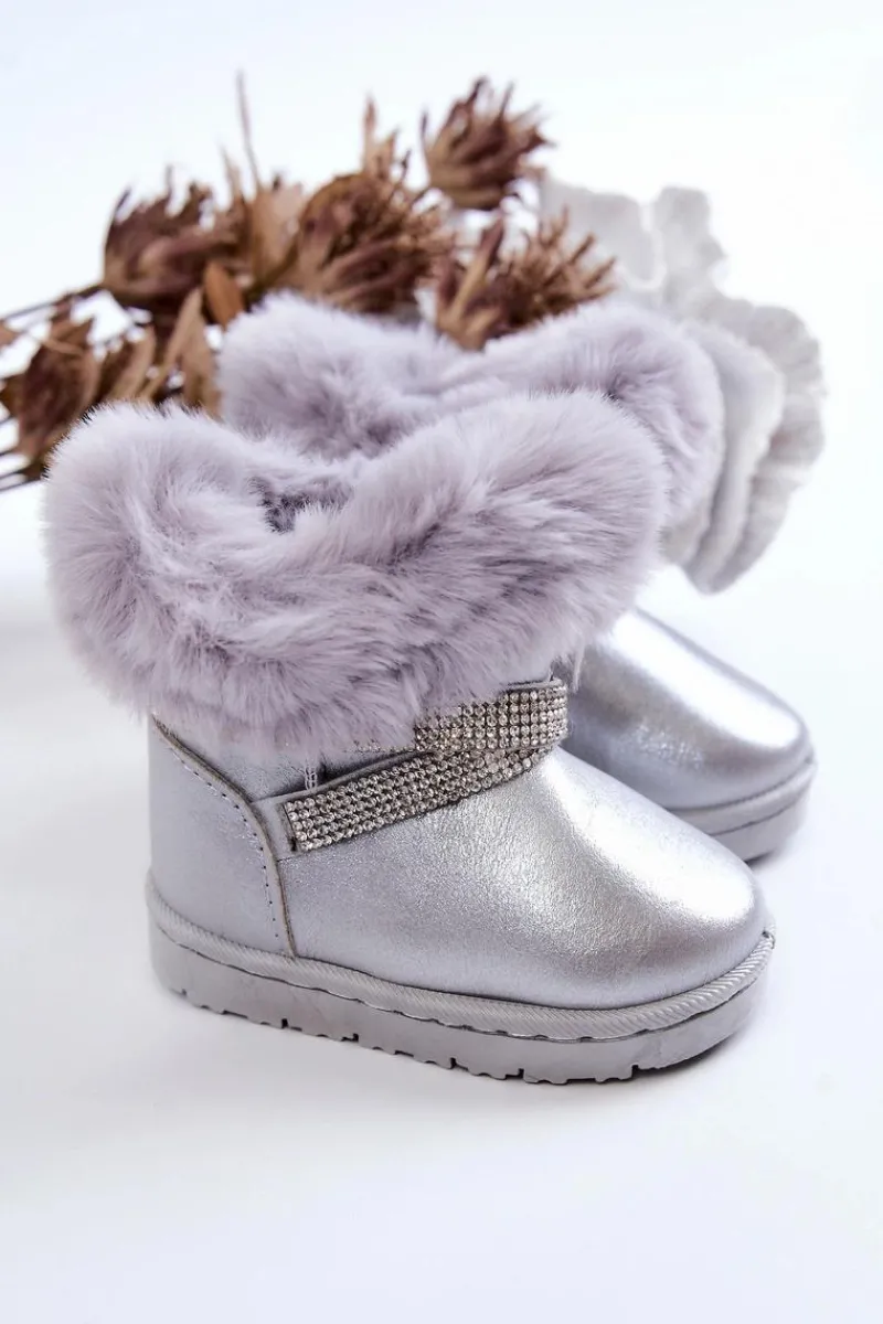 Sale Śniegowce Dziecięce Z Cyrkoniami Srebrne Hollee Dzieci Dziewczęce