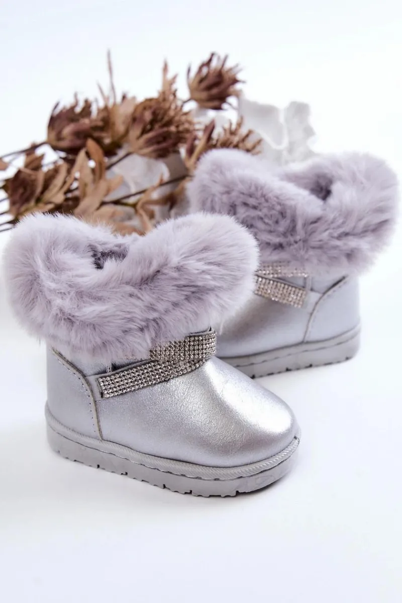 Sale Śniegowce Dziecięce Z Cyrkoniami Srebrne Hollee Dzieci Dziewczęce