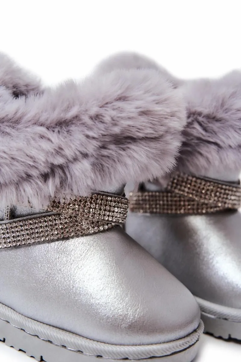 Sale Śniegowce Dziecięce Z Cyrkoniami Srebrne Hollee Dzieci Dziewczęce