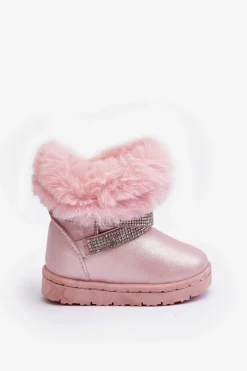 Sale Śniegowce Dziecięce Z Cyrkoniami Różowe Hollee Dzieci Dziewczęce