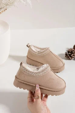 Clearance Śniegowce Dziecięce Z Haftem Beżowe Prina Dzieci Dziewczęce