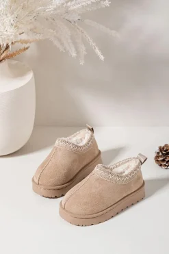 Clearance Śniegowce Dziecięce Z Haftem Beżowe Prina Dzieci Dziewczęce