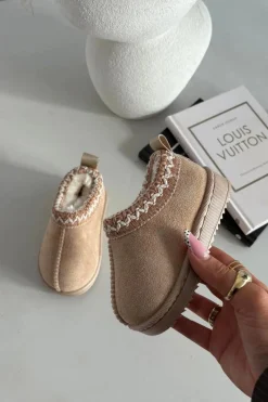 Clearance Śniegowce Dziecięce Z Haftem Beżowe Prina Dzieci Dziewczęce