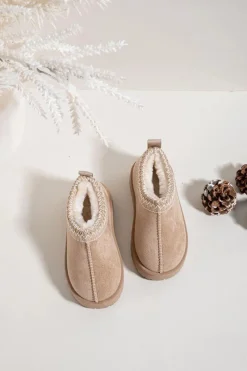 Clearance Śniegowce Dziecięce Z Haftem Beżowe Prina Dzieci Dziewczęce