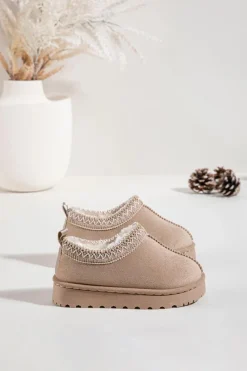 Clearance Śniegowce Dziecięce Z Haftem Beżowe Prina Dzieci Dziewczęce