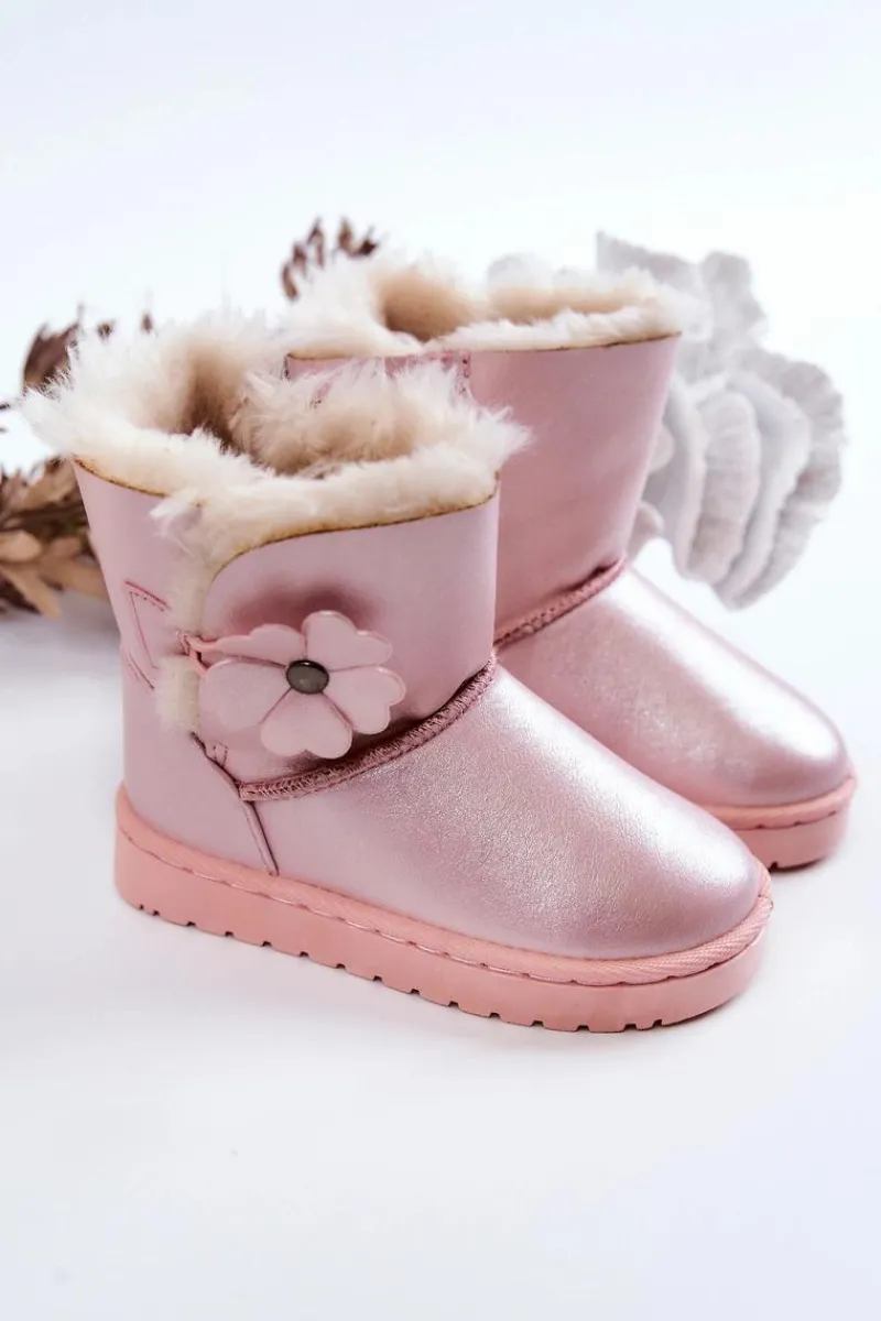 Dziewczęce>Boto Śniegowce Dziecięce Z Kwiatkiem Różowe Bianca