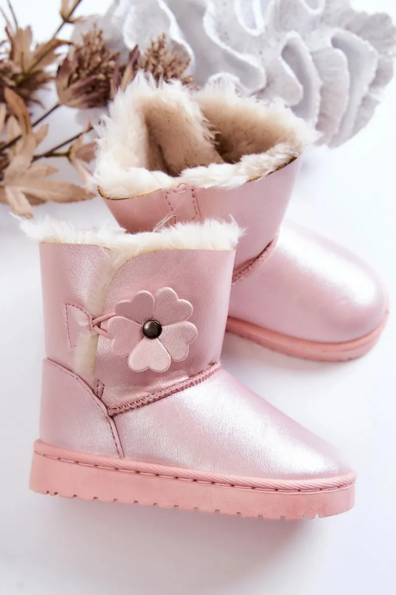 Dziewczęce>Boto Śniegowce Dziecięce Z Kwiatkiem Różowe Bianca