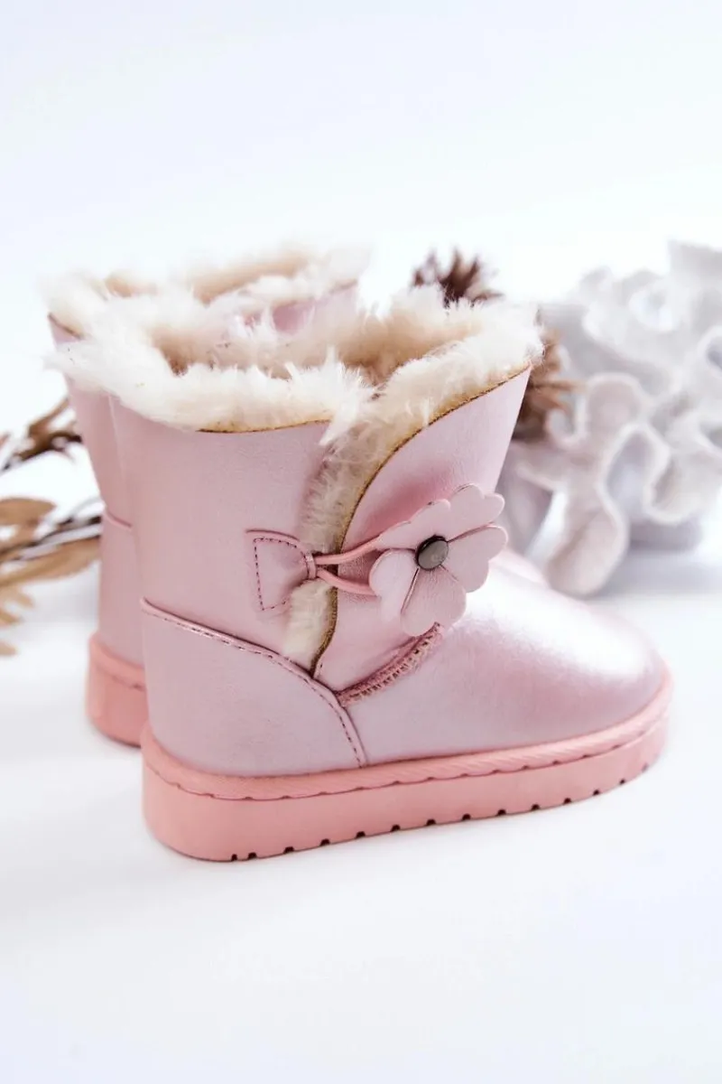 Dziewczęce>Boto Śniegowce Dziecięce Z Kwiatkiem Różowe Bianca