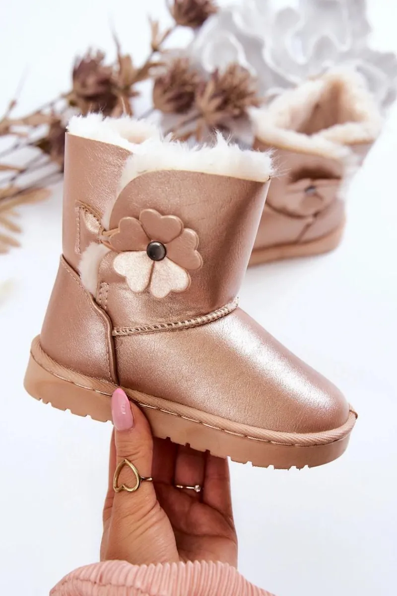 Sale Śniegowce Dziecięce Z Kwiatkiem Złote Bianca Dzieci Dziewczęce