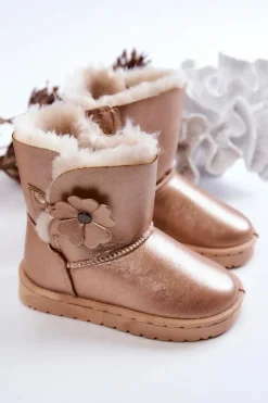 Sale Śniegowce Dziecięce Z Kwiatkiem Złote Bianca Dzieci Dziewczęce