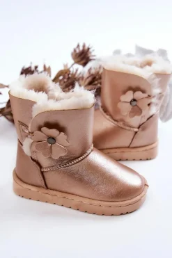 Sale Śniegowce Dziecięce Z Kwiatkiem Złote Bianca Dzieci Dziewczęce