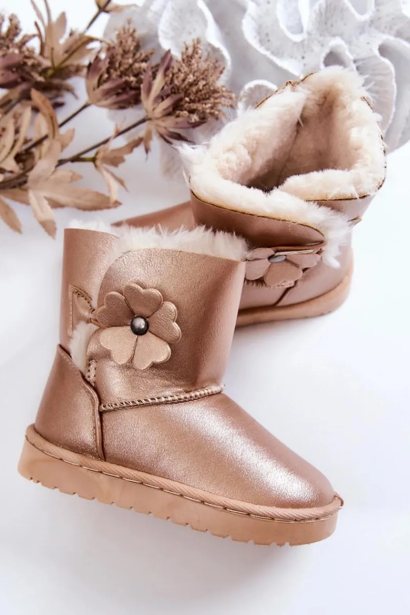 Sale Śniegowce Dziecięce Z Kwiatkiem Złote Bianca Dzieci Dziewczęce