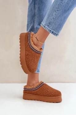 Śniegowce Damskie|Kapcie Klasyczne>Boto Śniegowce Kapcie Na Platformie Z Futerkiem Typu Baranek Camel Ovirissa