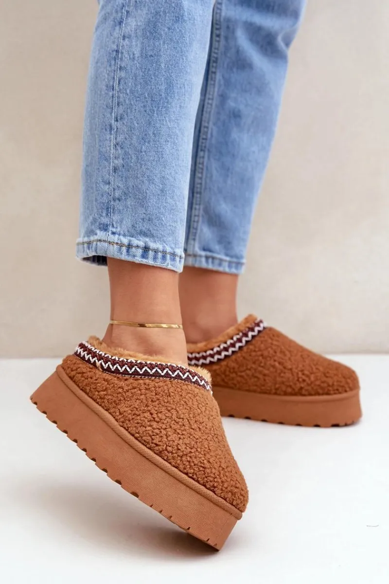 Śniegowce Damskie|Kapcie Klasyczne>Boto Śniegowce Kapcie Na Platformie Z Futerkiem Typu Baranek Camel Ovirissa