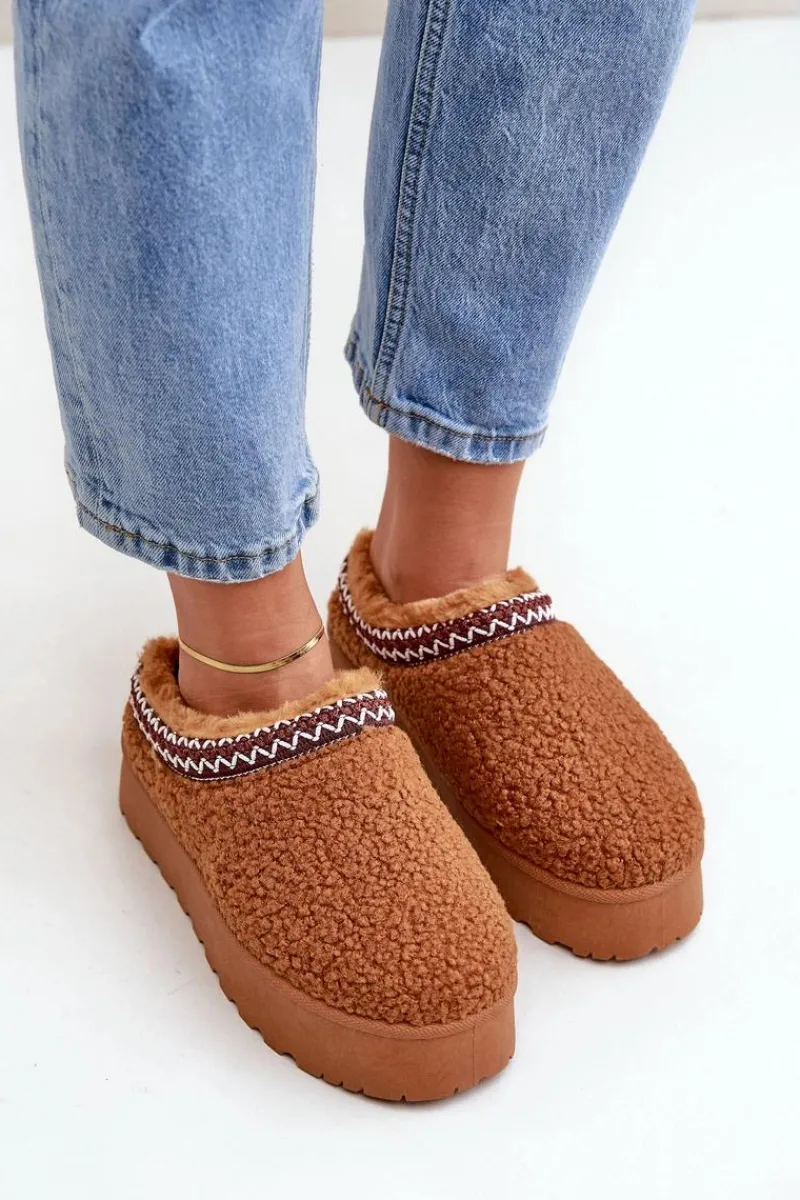 Śniegowce Damskie|Kapcie Klasyczne>Boto Śniegowce Kapcie Na Platformie Z Futerkiem Typu Baranek Camel Ovirissa