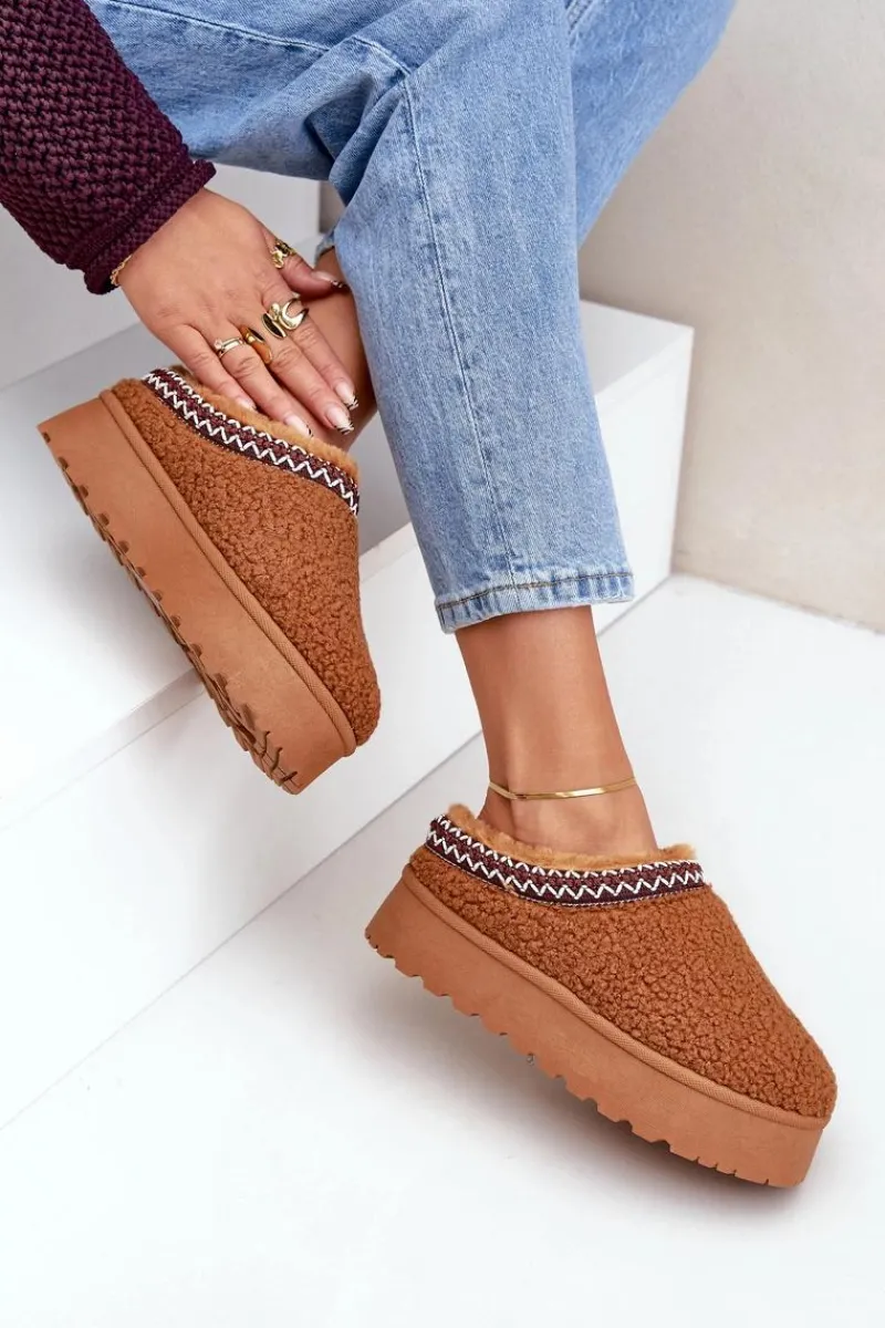 Śniegowce Damskie|Kapcie Klasyczne>Boto Śniegowce Kapcie Na Platformie Z Futerkiem Typu Baranek Camel Ovirissa