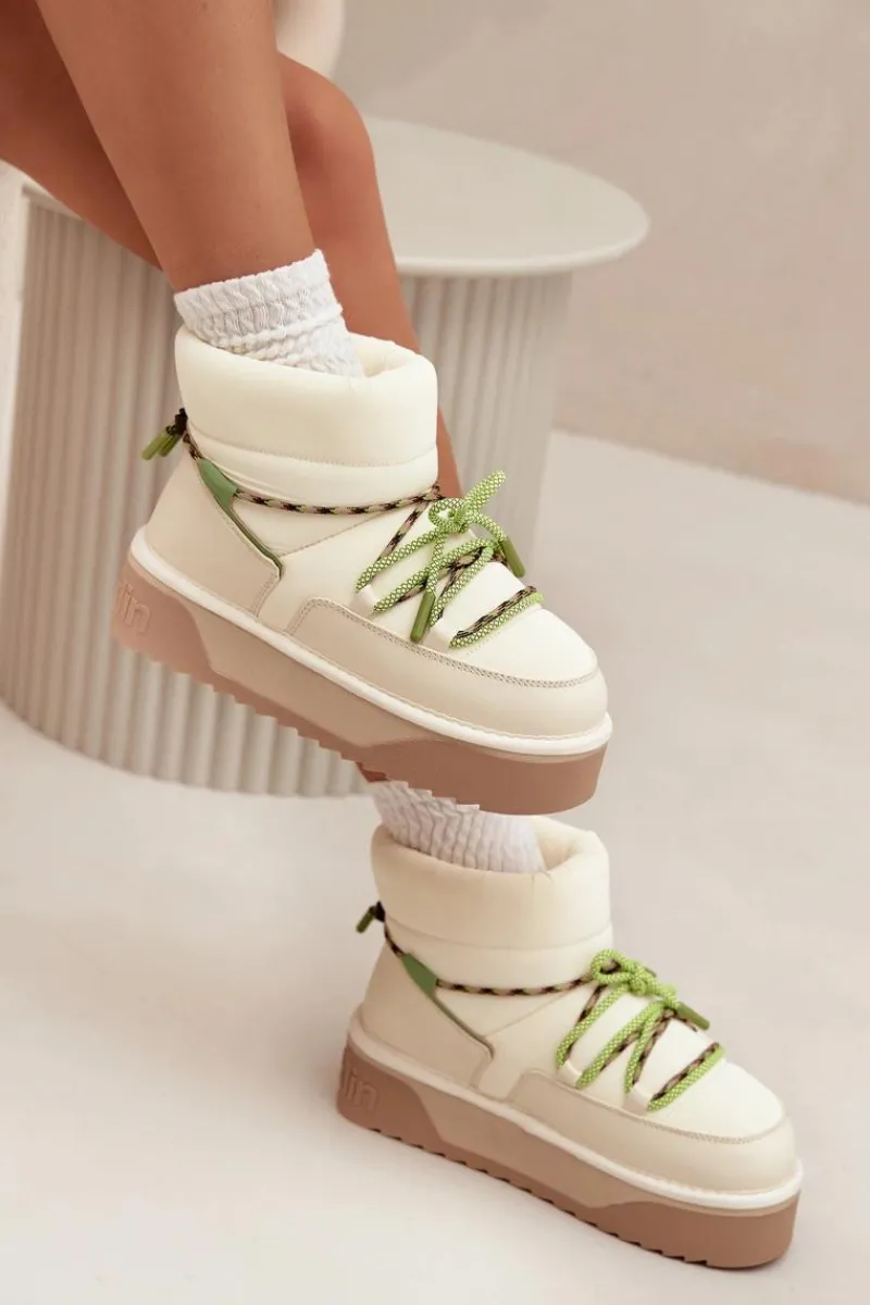 Śniegowce Damskie>D.Franklin Śniegowce Na Platformie DFSH371015 Jasnobeżowe Beżowy