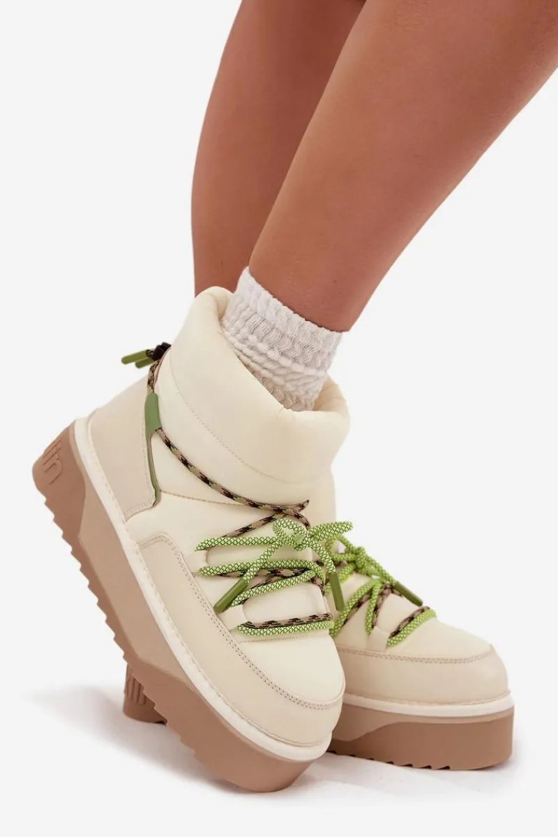 Śniegowce Damskie>D.Franklin Śniegowce Na Platformie DFSH371015 Jasnobeżowe Beżowy