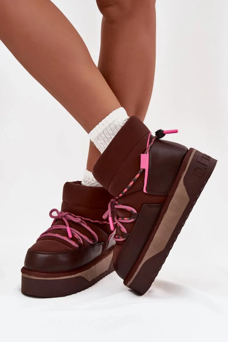 Śniegowce Damskie>D.Franklin Śniegowce Na Platformie DFSH371015 Czekoladowe Brązowy